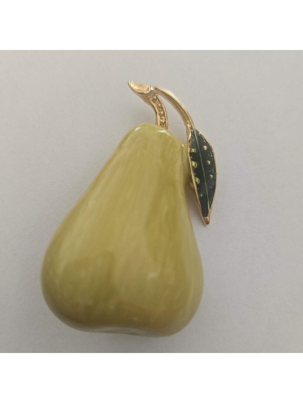Vintage 1960s MCM Enamel Pear Brooch Yellow Green Gold Tone Figural Fruit Pin